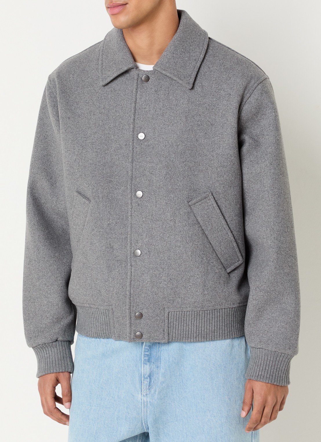Elvine Narian baseball jack in wolblend met steekzakken - detail 4 grijsmele