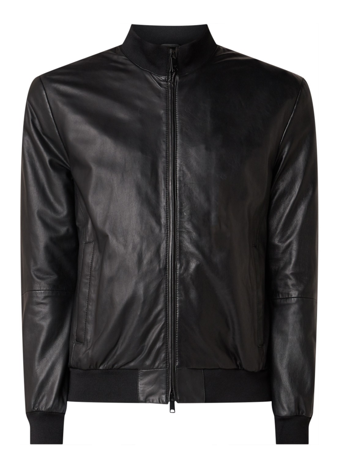 Emporio Armani Bomberjack van lamsleer - voorkant zwart