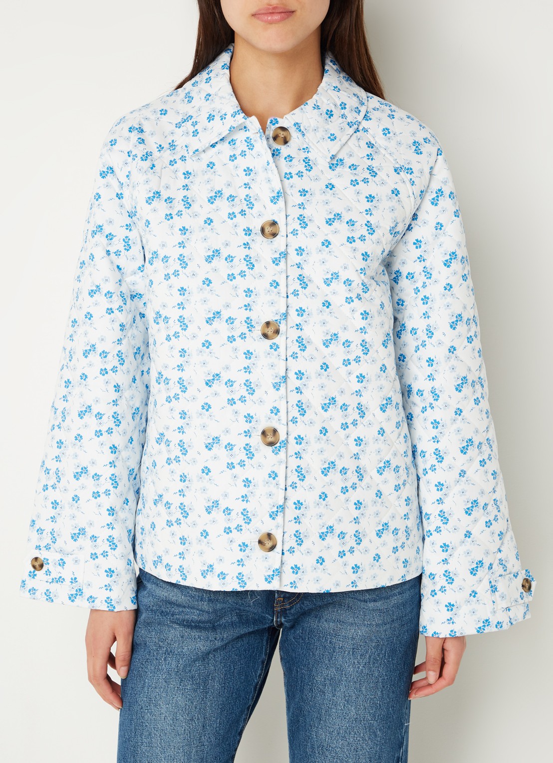 Envii Encamellia gewatteerd jack met bloemenprint - detail blauw