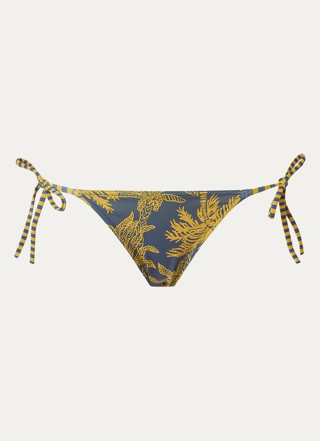Eres Solarium bikinislip met bladprint - voorkant mosterd