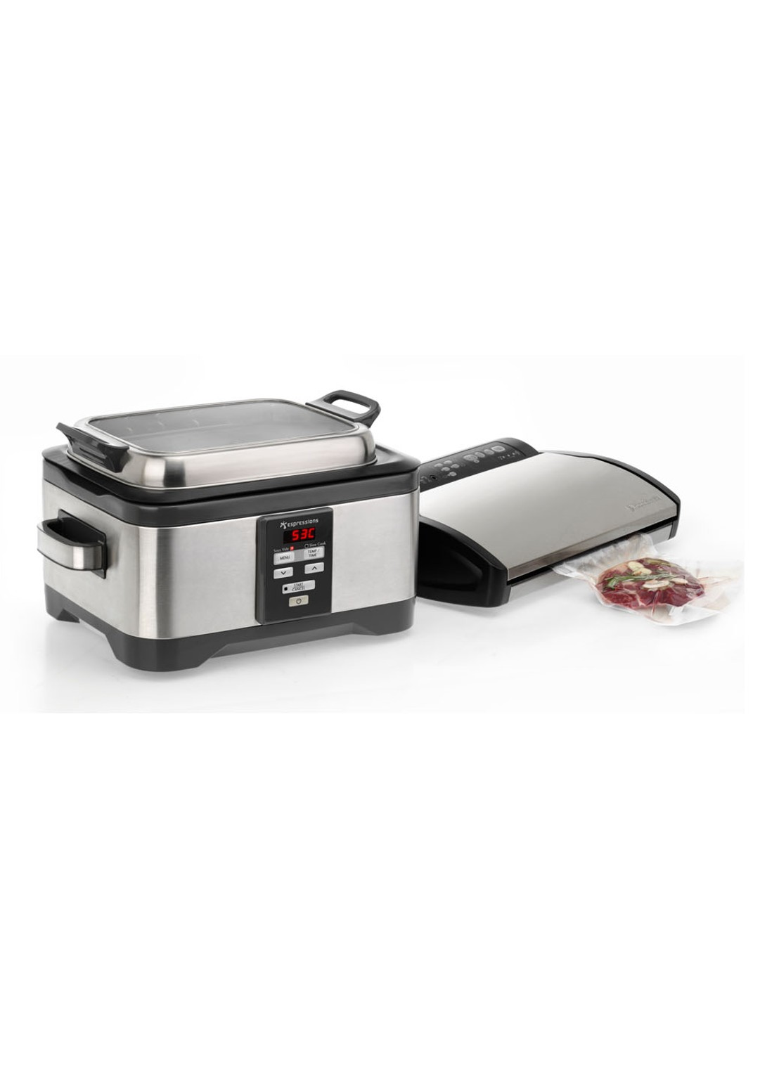 Espressions Duo Sous-Vide EP4000 + slowcooker 5,5 liter - voorkant 2 middengrijs