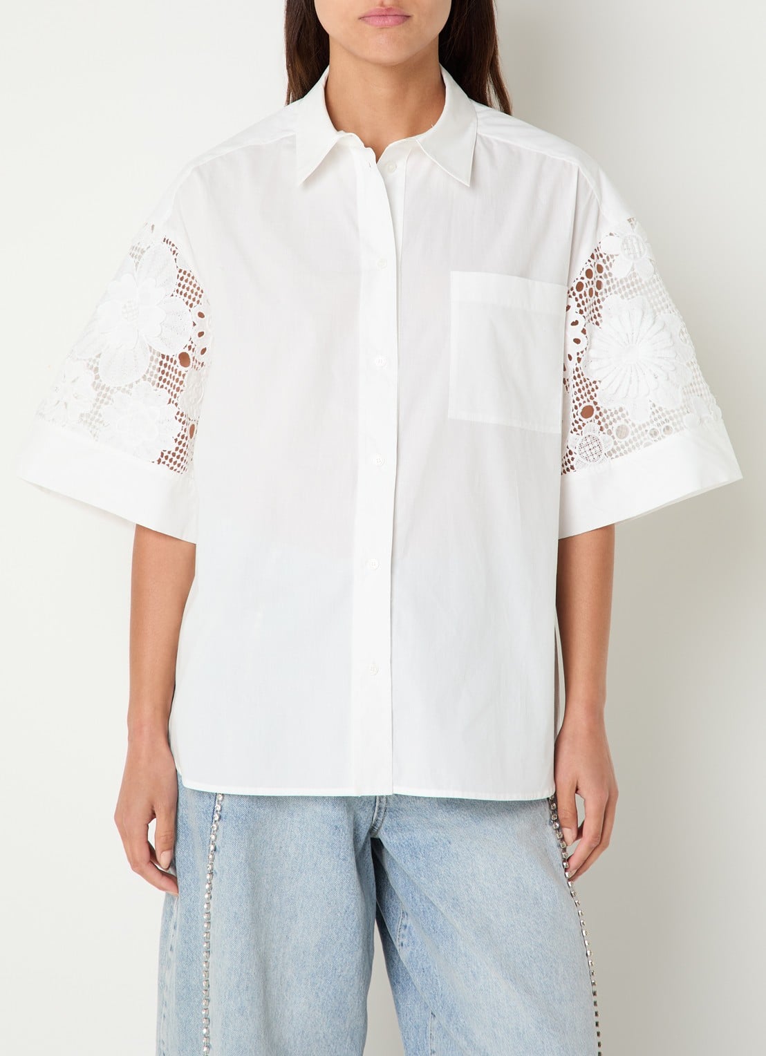 Essentiel Antwerp Blouse met opengewerkt dessin - detail wit