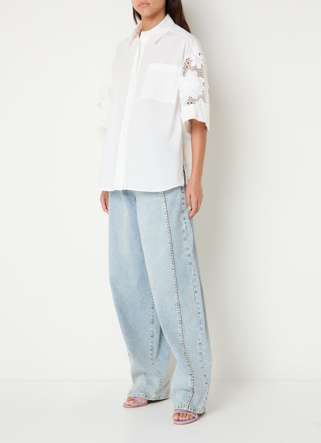 Essentiel Antwerp Blouse met opengewerkt dessin - voorkant 4 wit