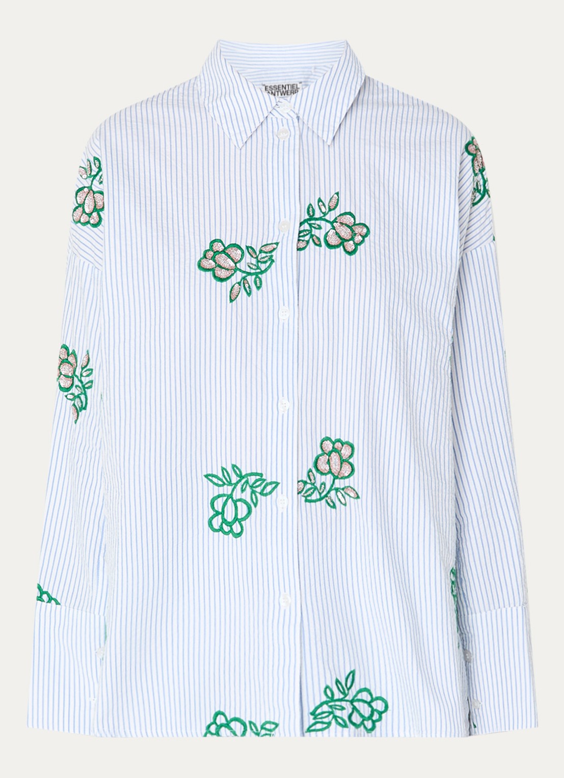Essentiel Antwerp Blouse met pailletten en borduring - voorkant blauw