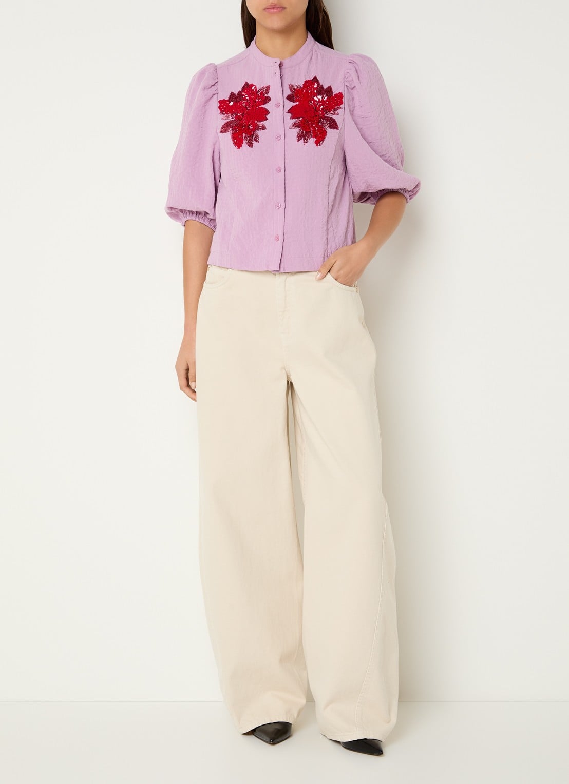 Essentiel Antwerp Blouse met pailletten - voorkant 2 paars