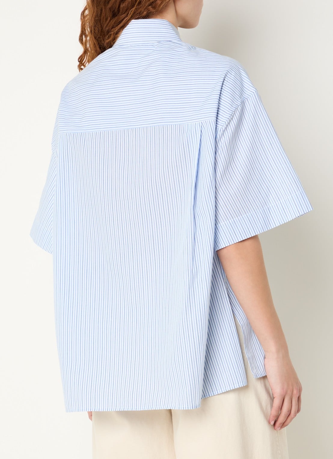 Essentiel Antwerp Blouse met streepprint en afneembare sjaalkraag - achterkant 2 lichtblauw