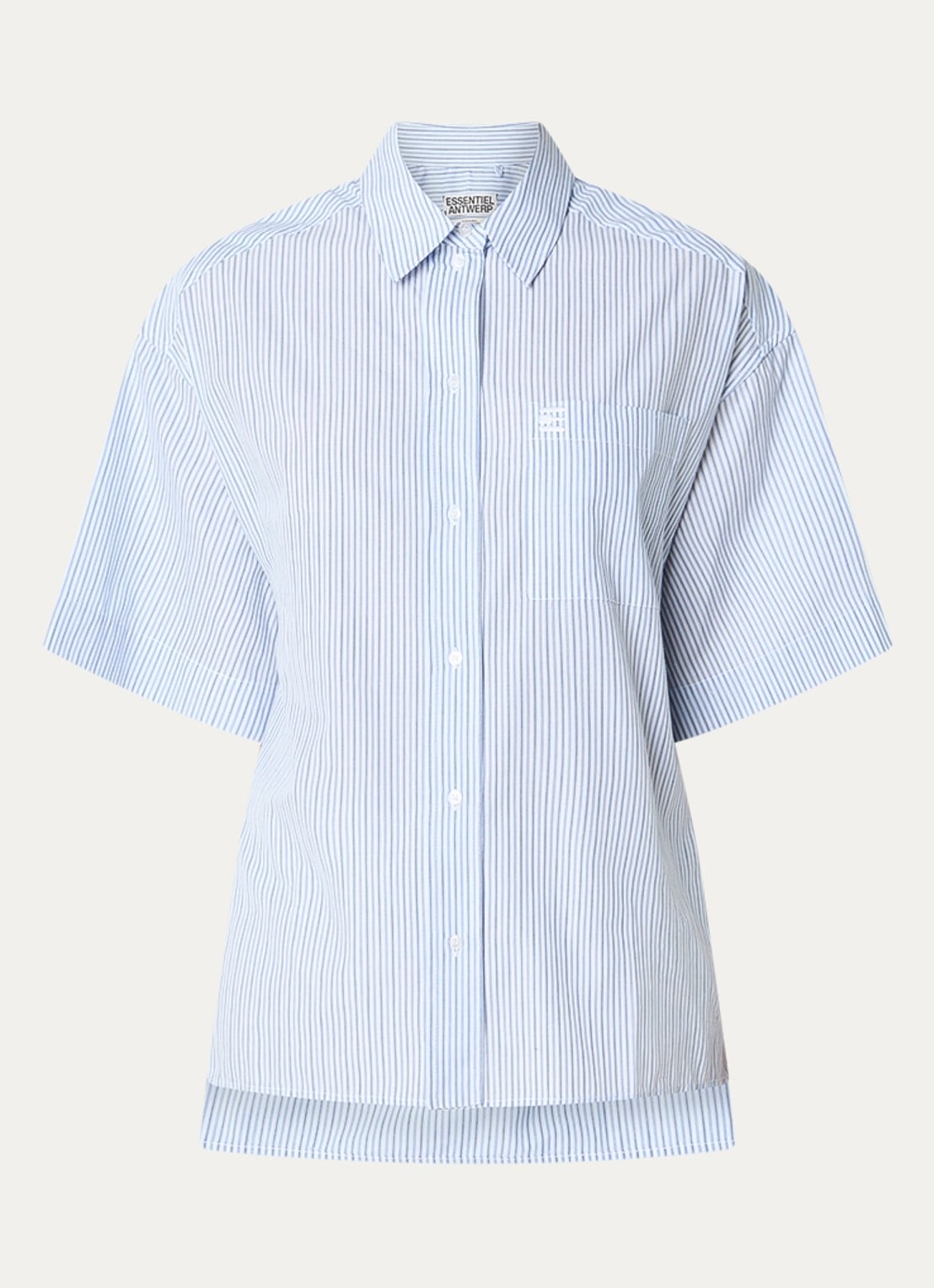 Essentiel Antwerp Blouse met streepprint en afneembare sjaalkraag - voorkant 3 lichtblauw