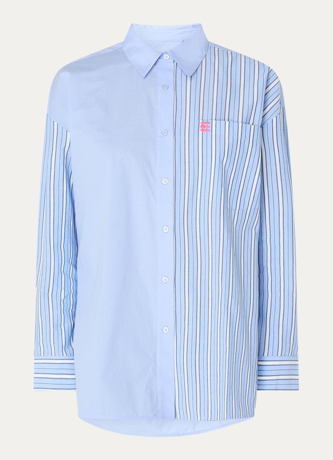 Essentiel Antwerp Blouse met streepprint en bostzak - voorkant 3 blauw