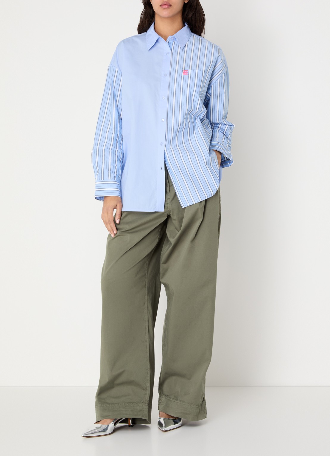 Essentiel Antwerp Blouse met streepprint en bostzak - voorkant 4 blauw