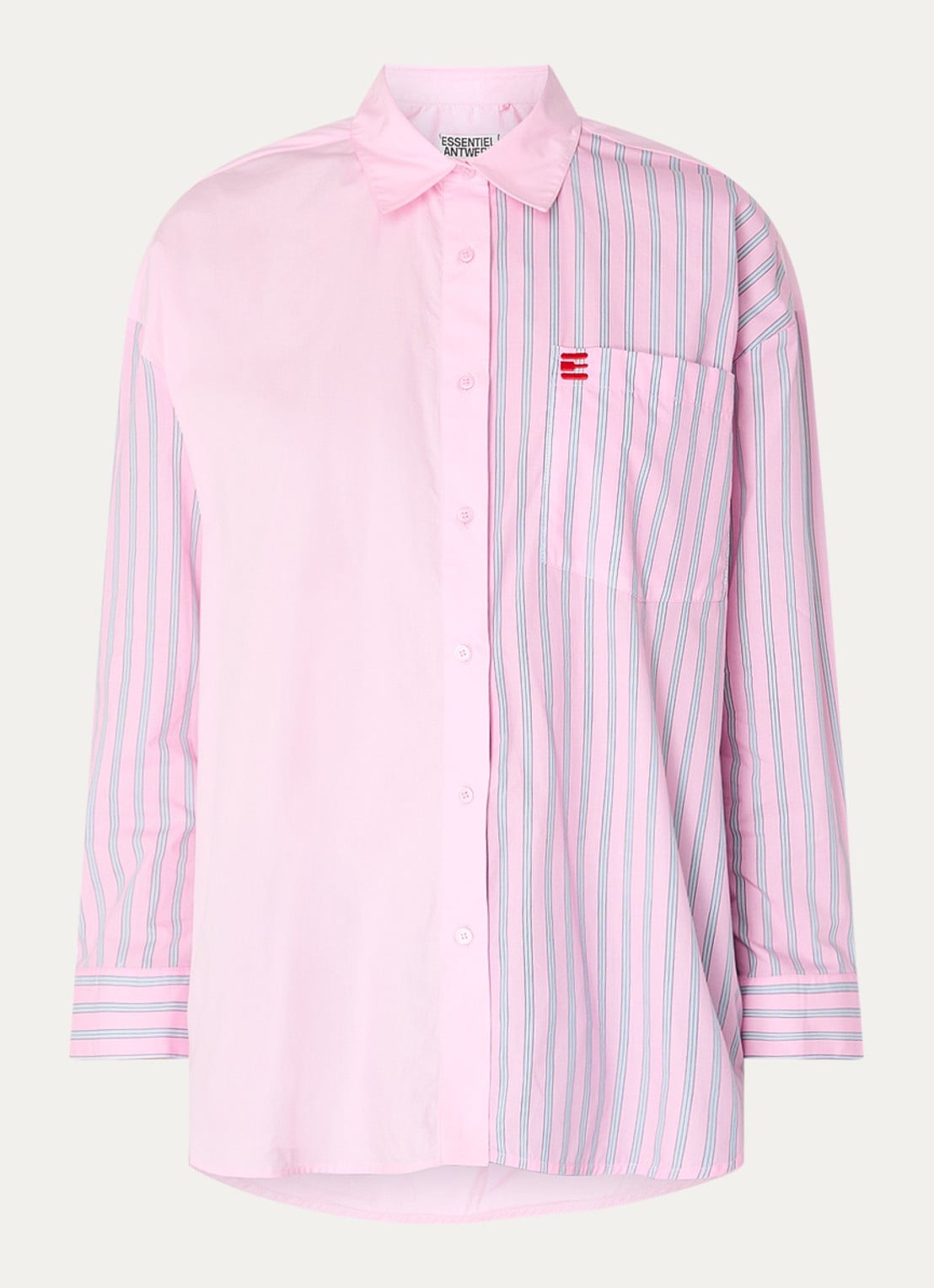 Essentiel Antwerp Blouse met streepprint en bostzak - voorkant roze
