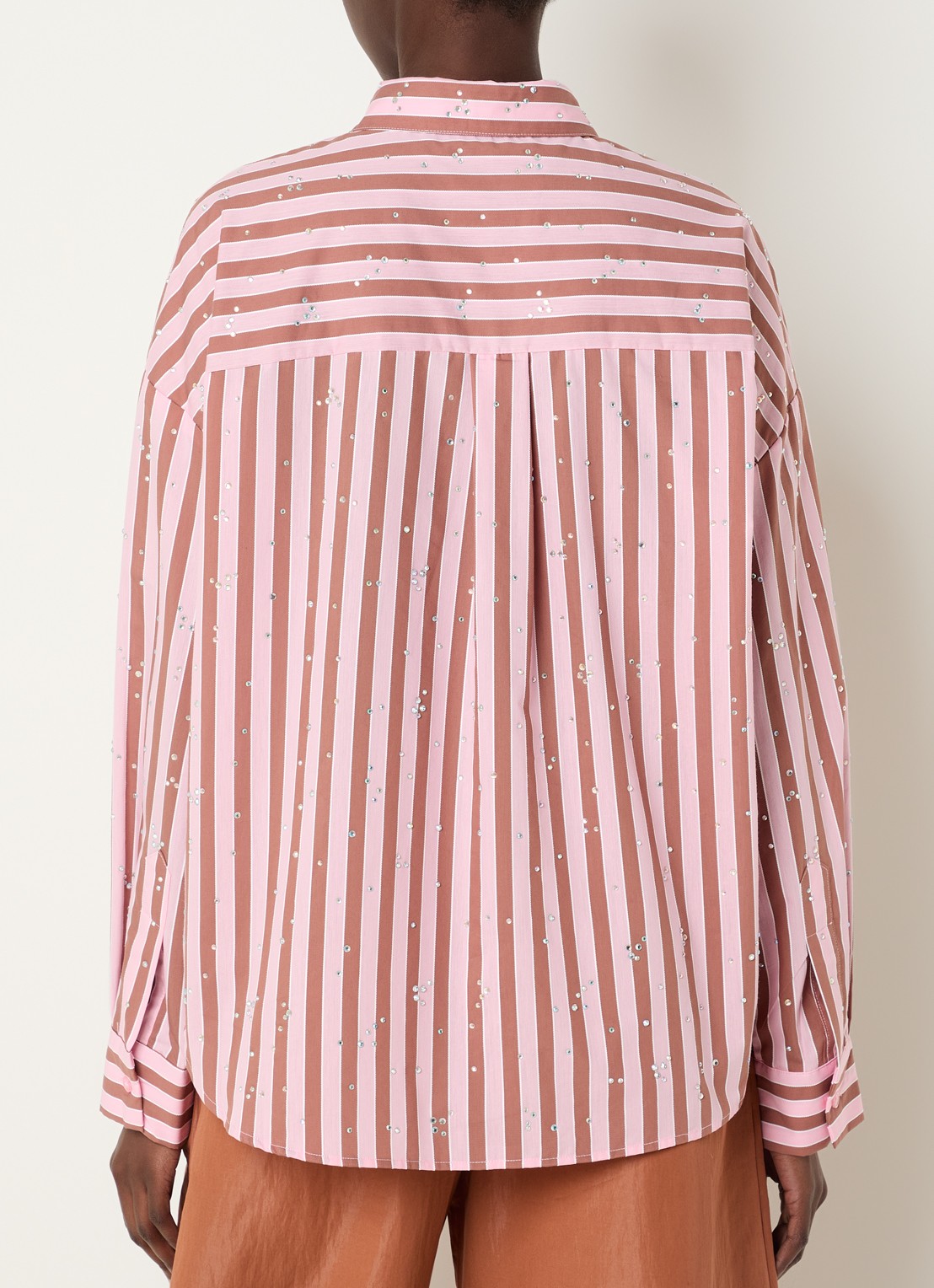 Essentiel Antwerp Blouse met streepprint en strass - achterkant 4 bruin