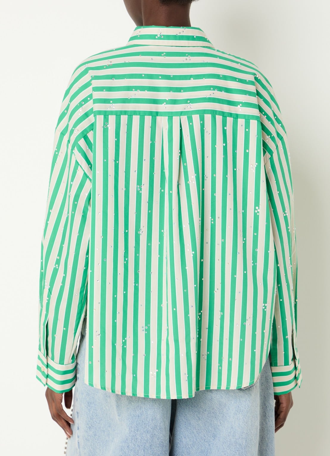 Essentiel Antwerp Blouse met streepprint en strass - achterkant 4 groen