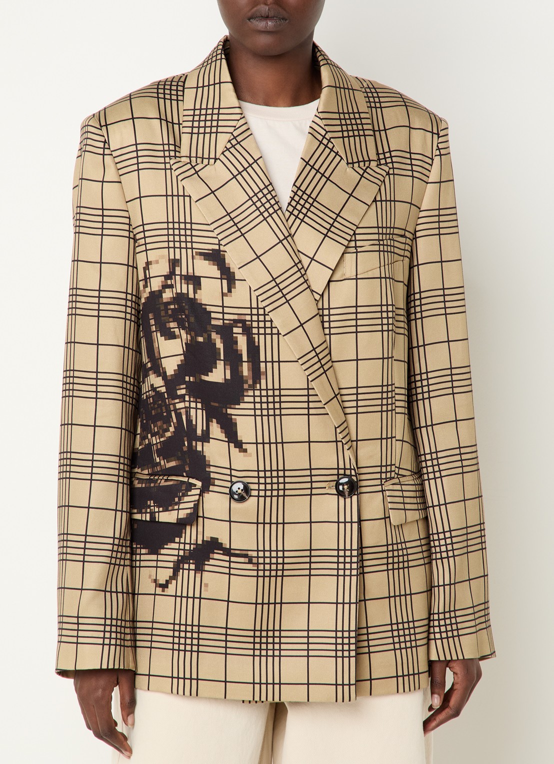 Essentiel Antwerp Double-breasted blazer met ruitdessin en paspelzakken - detail 4 camel