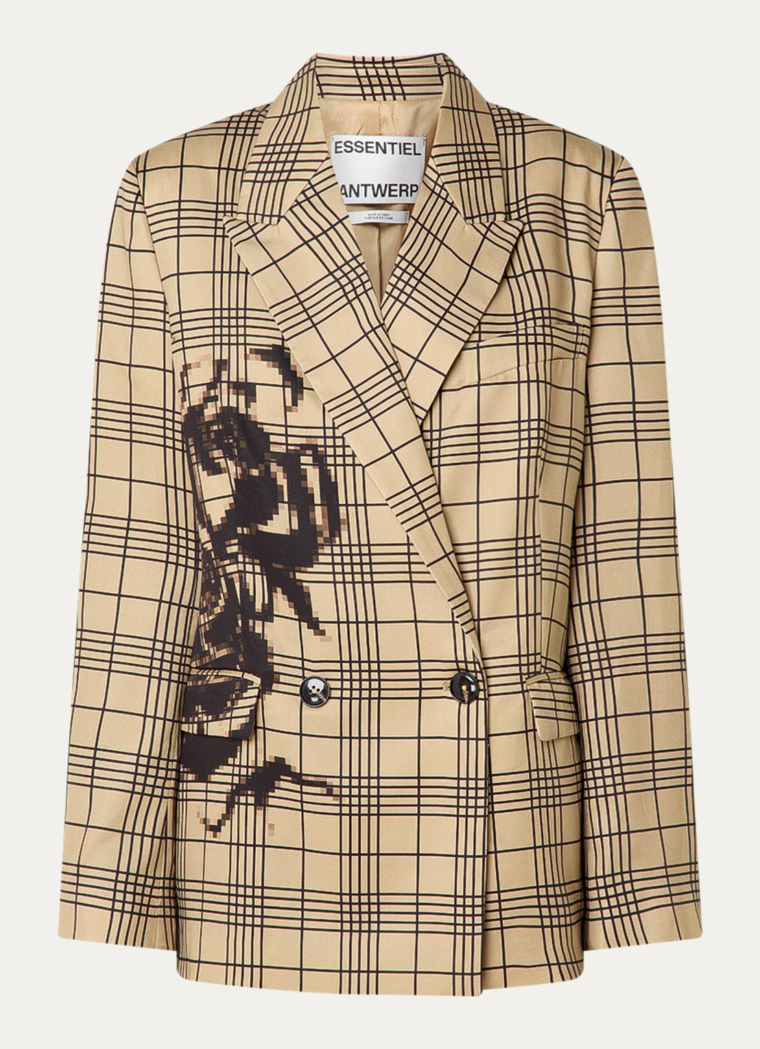 Essentiel Antwerp Double-breasted blazer met ruitdessin en paspelzakken - voorkant 2 camel