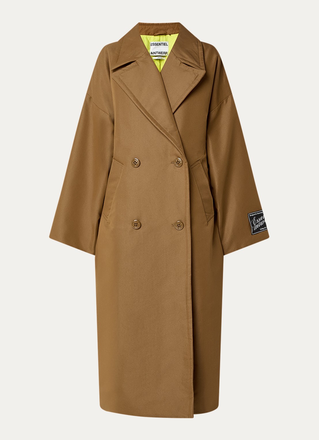 Essentiel Antwerp Double-breasted trenchcoat met logo - voorkant 2 bruin