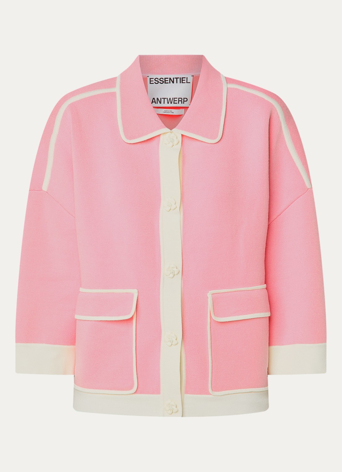 Essentiel Antwerp Fijngebreid vest met klepzakken - voorkant 2 roze