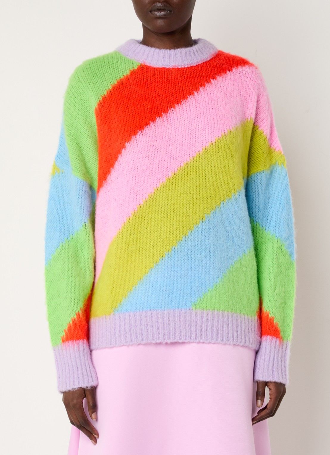 Essentiel Antwerp Grofgebreide trui in wolblend met colour blocking - detail paars