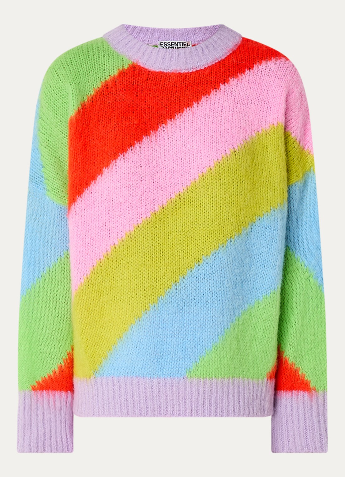 Essentiel Antwerp Grofgebreide trui in wolblend met colour blocking - voorkant 2 paars