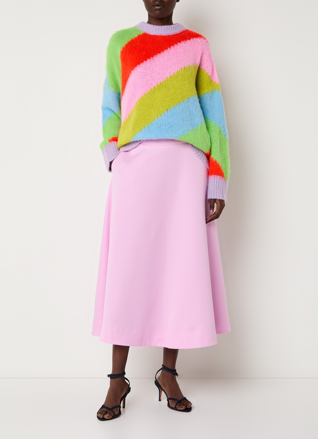 Essentiel Antwerp Grofgebreide trui in wolblend met colour blocking - voorkant 3 paars