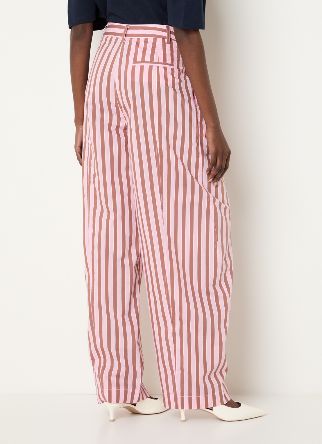 Essentiel Antwerp High waist balloon fit broek met streepprint - achterkant 4 roze