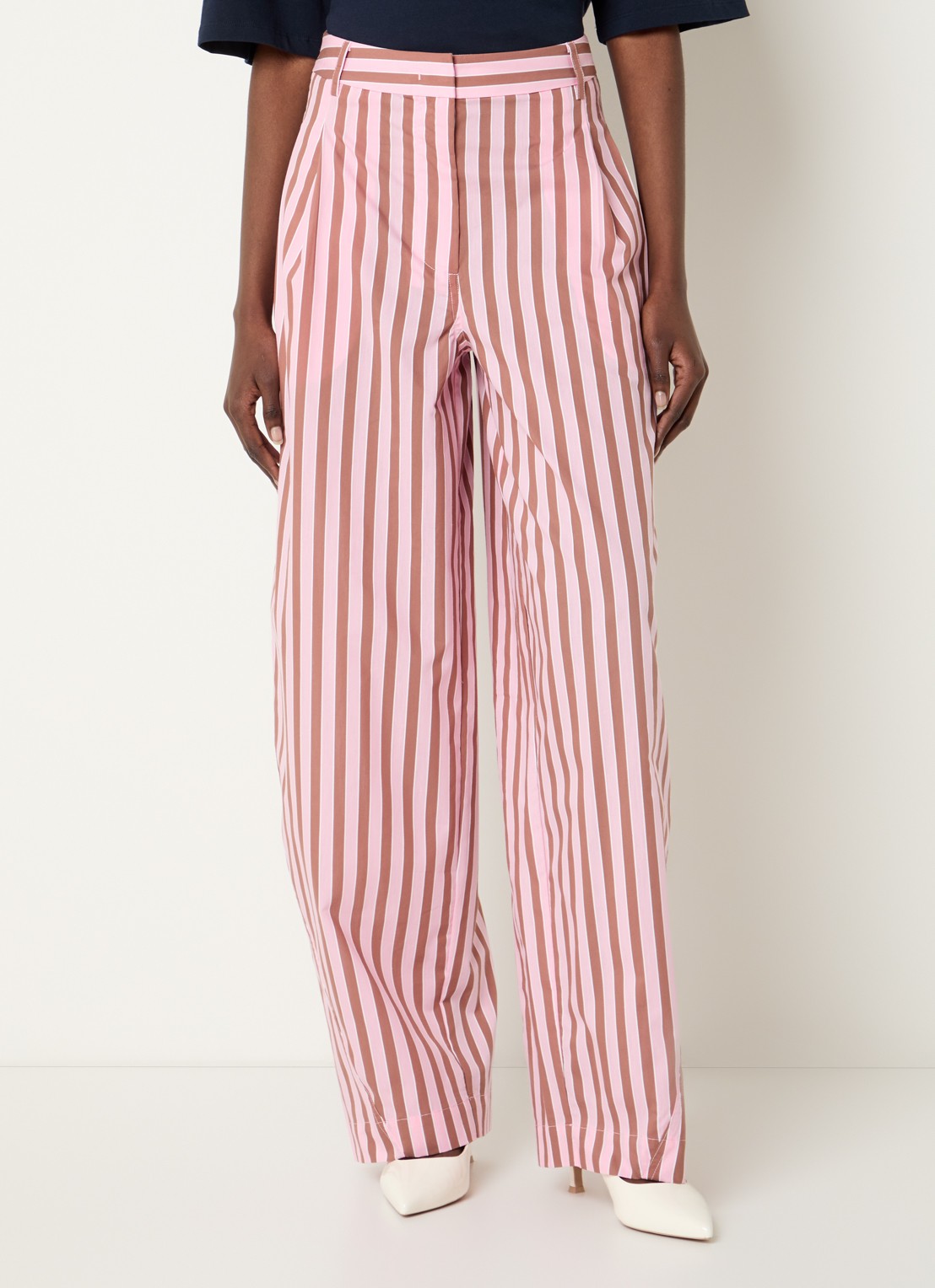 Essentiel Antwerp High waist balloon fit broek met streepprint - detail roze