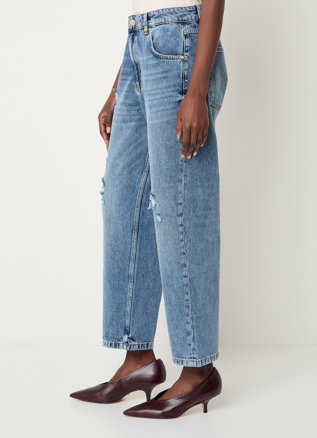 Essentiel Antwerp High waist cropped jeans met destroyed afwerking - detail 3 indigo