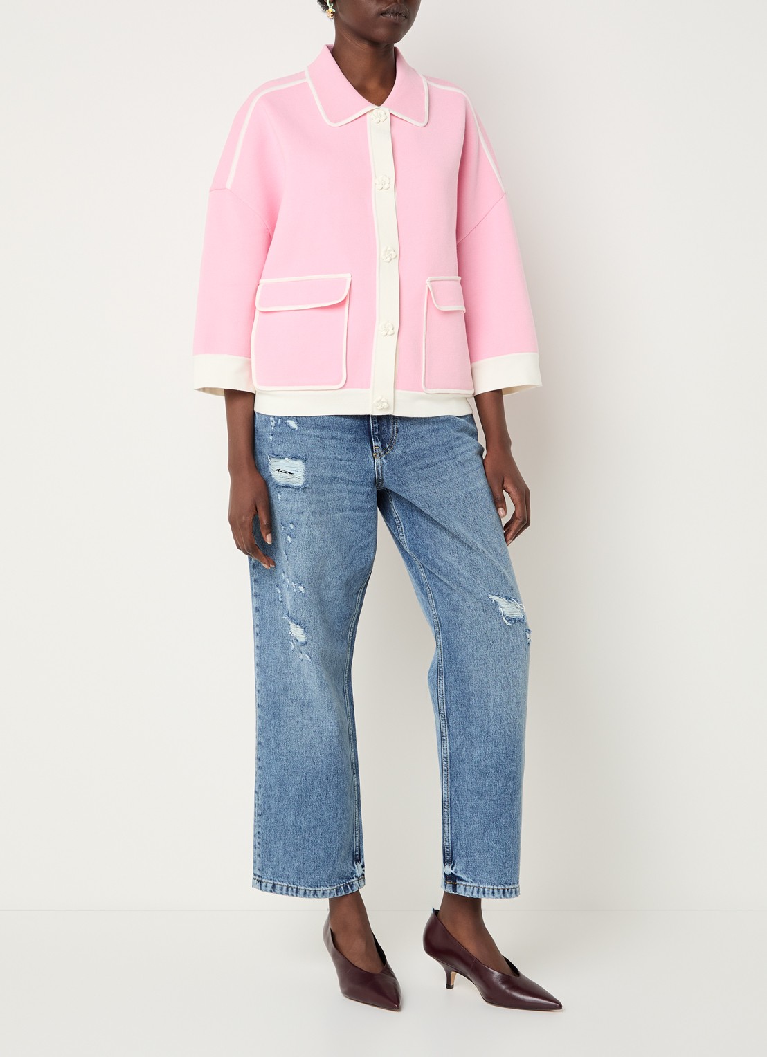 Essentiel Antwerp High waist cropped jeans met destroyed afwerking - voorkant 5 indigo