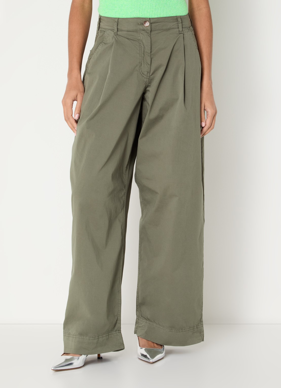 Essentiel Antwerp High waist loose fit broek met steekzakken - detail groen