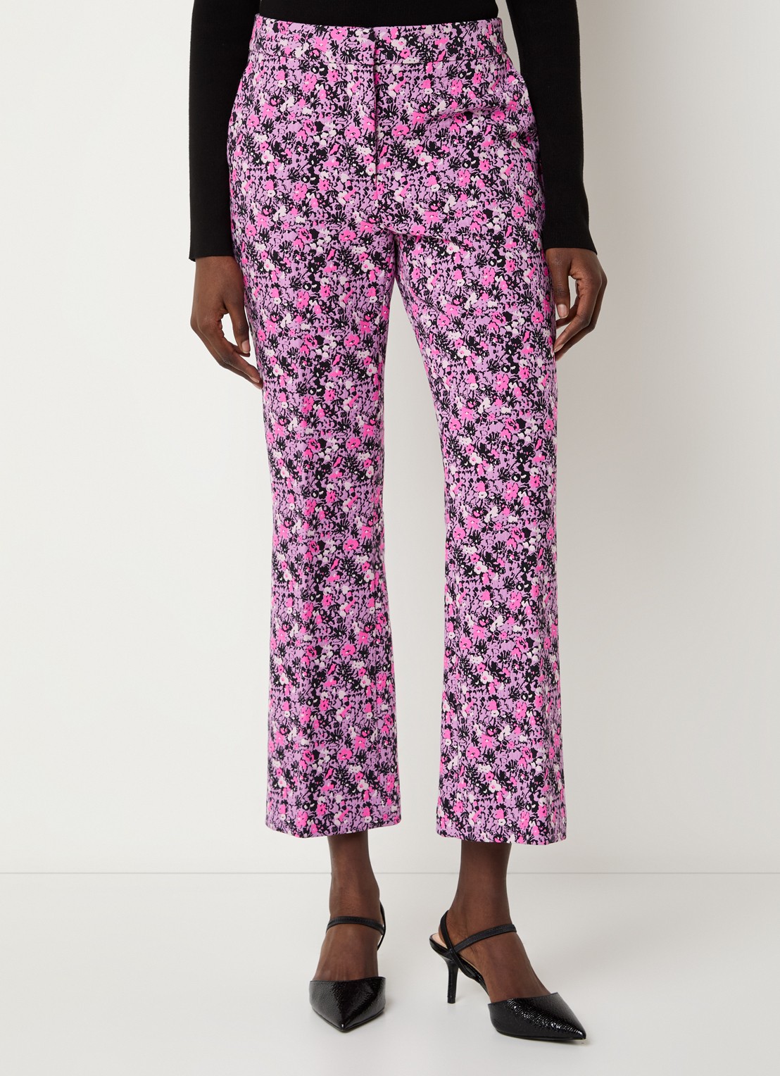 Essentiel Antwerp High waist straight fit cropped pantalon met jacquard dessin - detail 4 paars