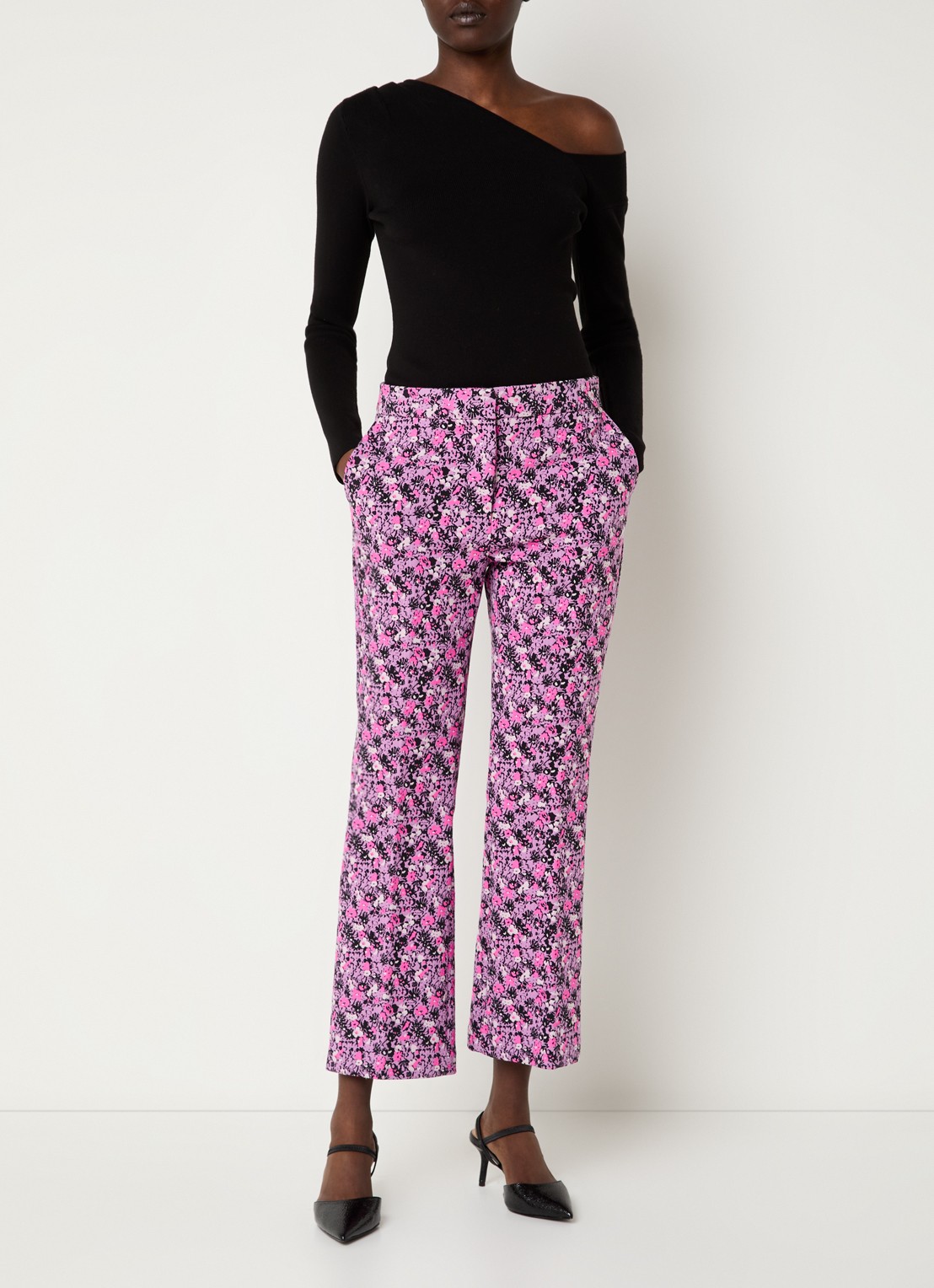 Essentiel Antwerp High waist straight fit cropped pantalon met jacquard dessin - voorkant 3 paars