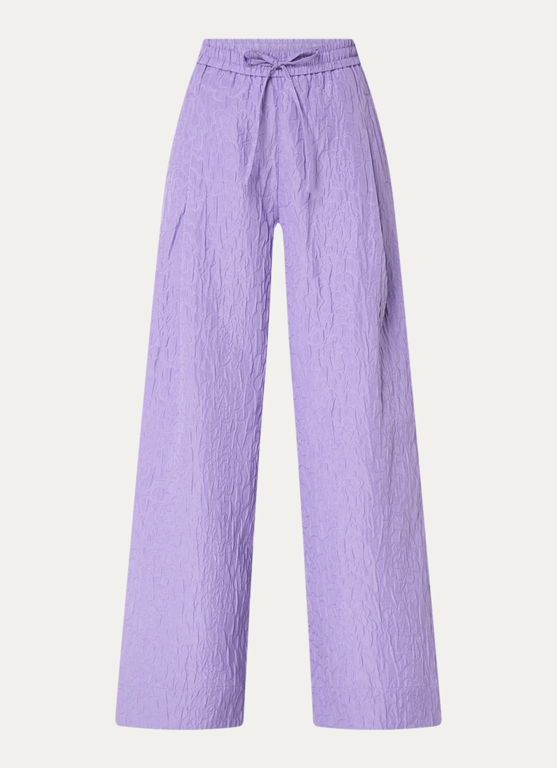 Essentiel Antwerp High waist wide fit broek met jacquard dessin - voorkant 2 paars