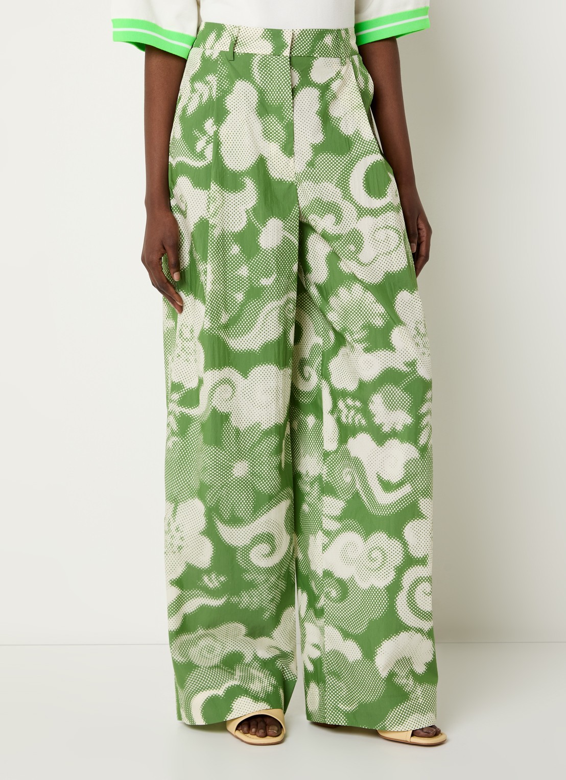 Essentiel Antwerp High waist wide fit palazzo broek met print - detail 3 groen