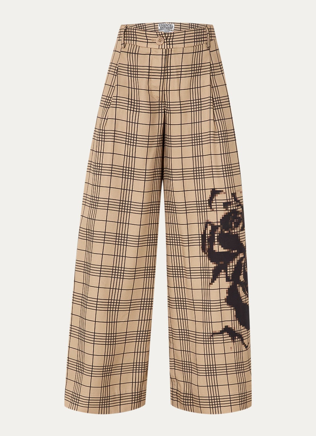 Essentiel Antwerp High waist wide fit palazzo broek met ruitdessin - voorkant 3 beige