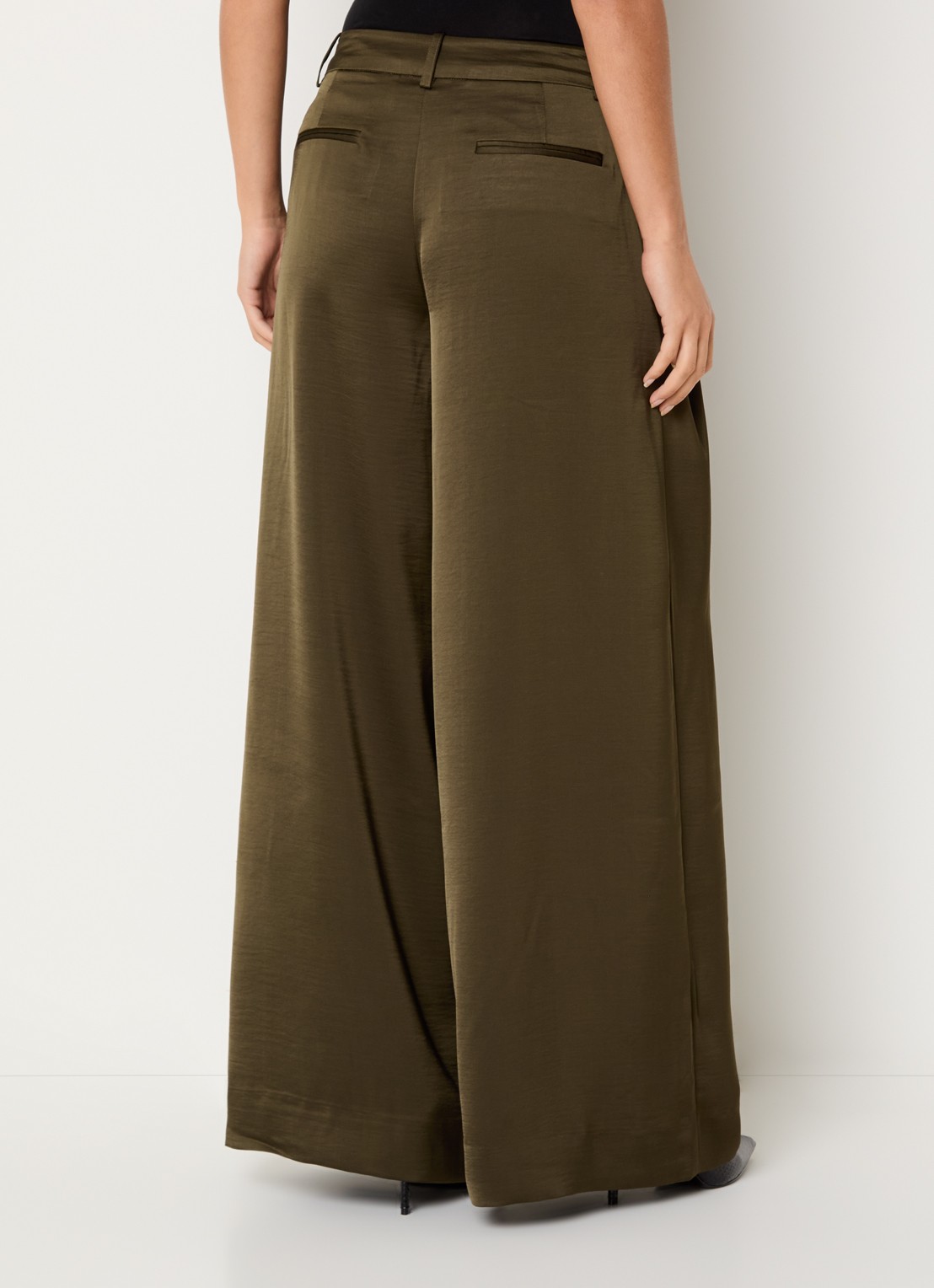 Essentiel Antwerp High waist wide fit pantalon met steekzakken - achterkant 2 bronsgroen