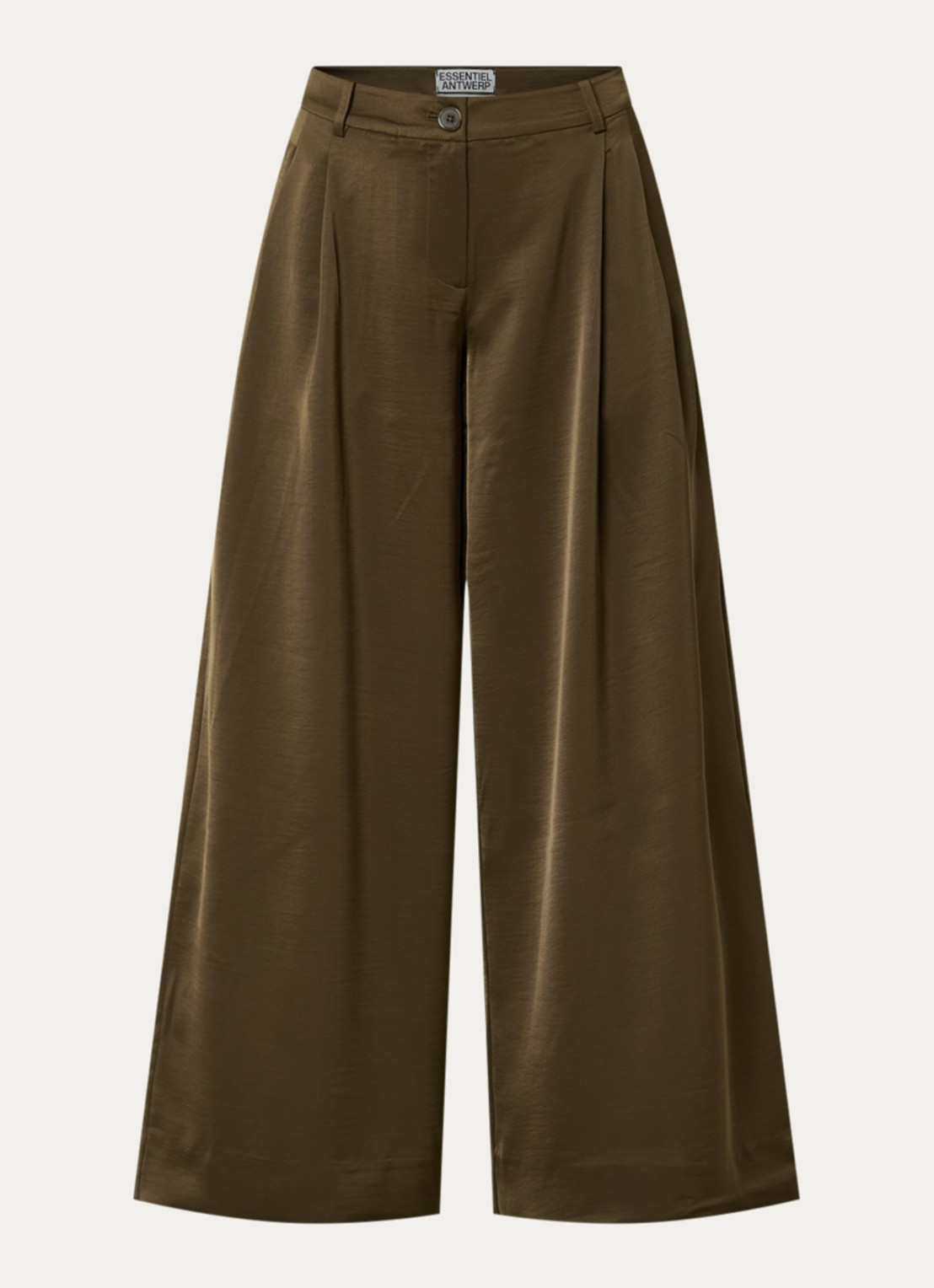 Essentiel Antwerp High waist wide fit pantalon met steekzakken - voorkant 3 bronsgroen