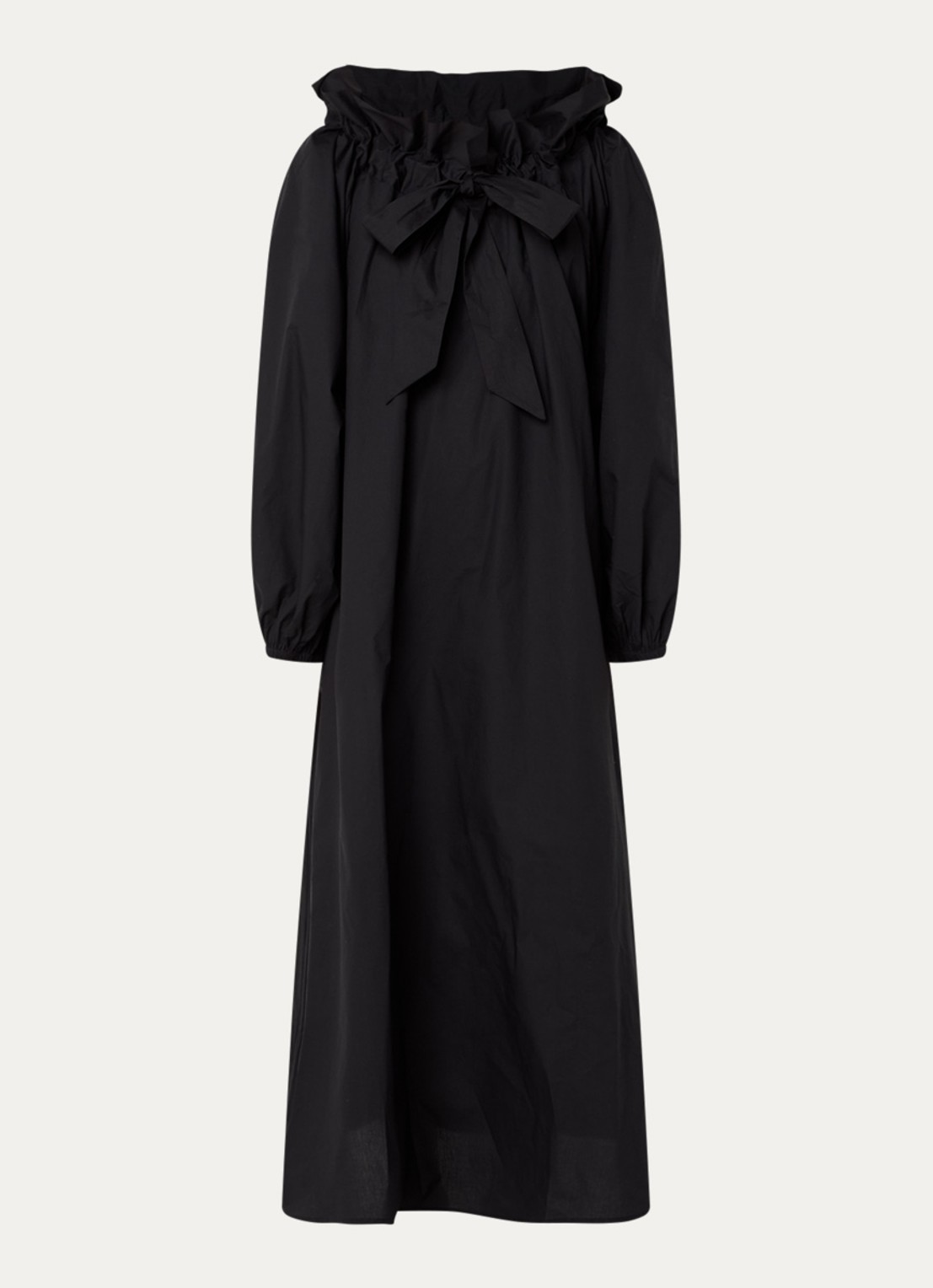Essentiel Antwerp Hojito maxi off shoulder jurk met ballonmouw en strikdetail - voorkant 3 zwart