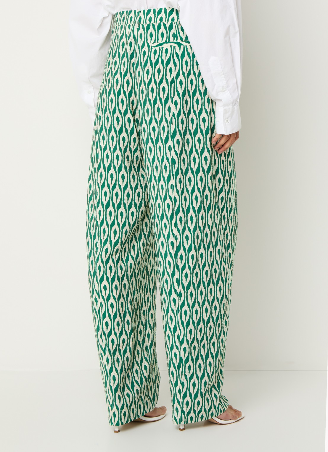 Essentiel Antwerp Ihalton high waist wide fit palazzo broek met print - achterkant groen