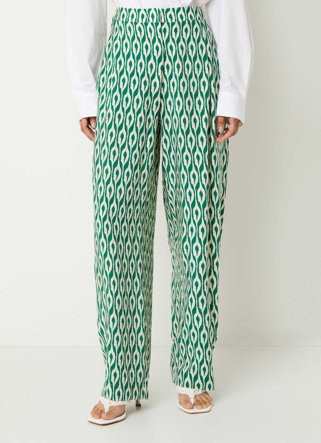 Essentiel Antwerp Ihalton high waist wide fit palazzo broek met print - detail 4 groen