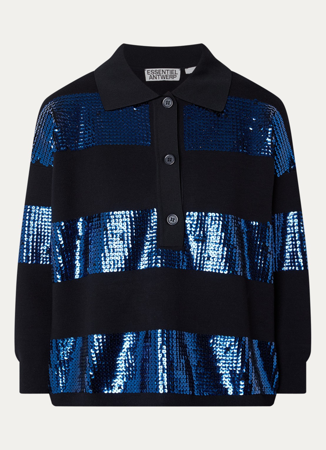 Essentiel Antwerp Illuminati polo met pailletten - voorkant 3 donkerblauw