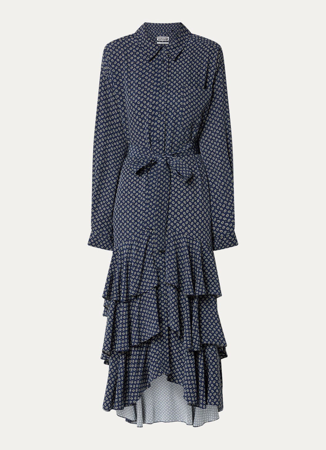 Essentiel Antwerp Imagazine maxi blousejurk met strikceintuur - voorkant 2 donkerblauw