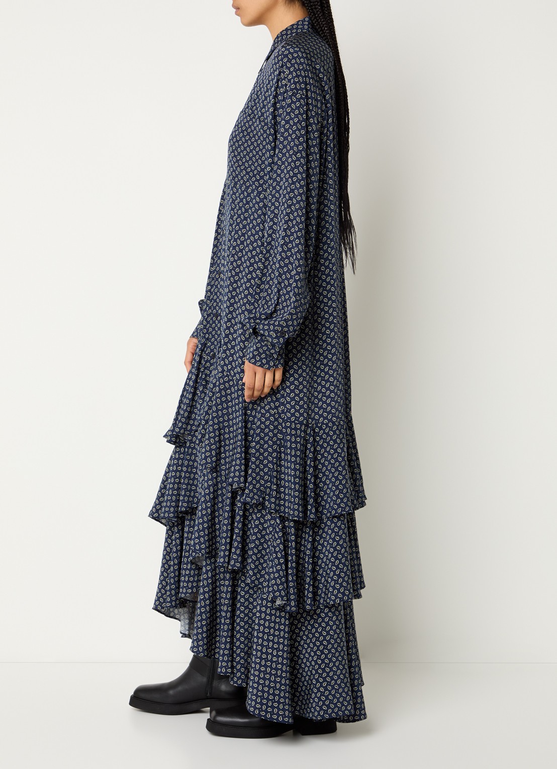 Essentiel Antwerp Imagazine maxi blousejurk met strikceintuur - voorkant 3 donkerblauw