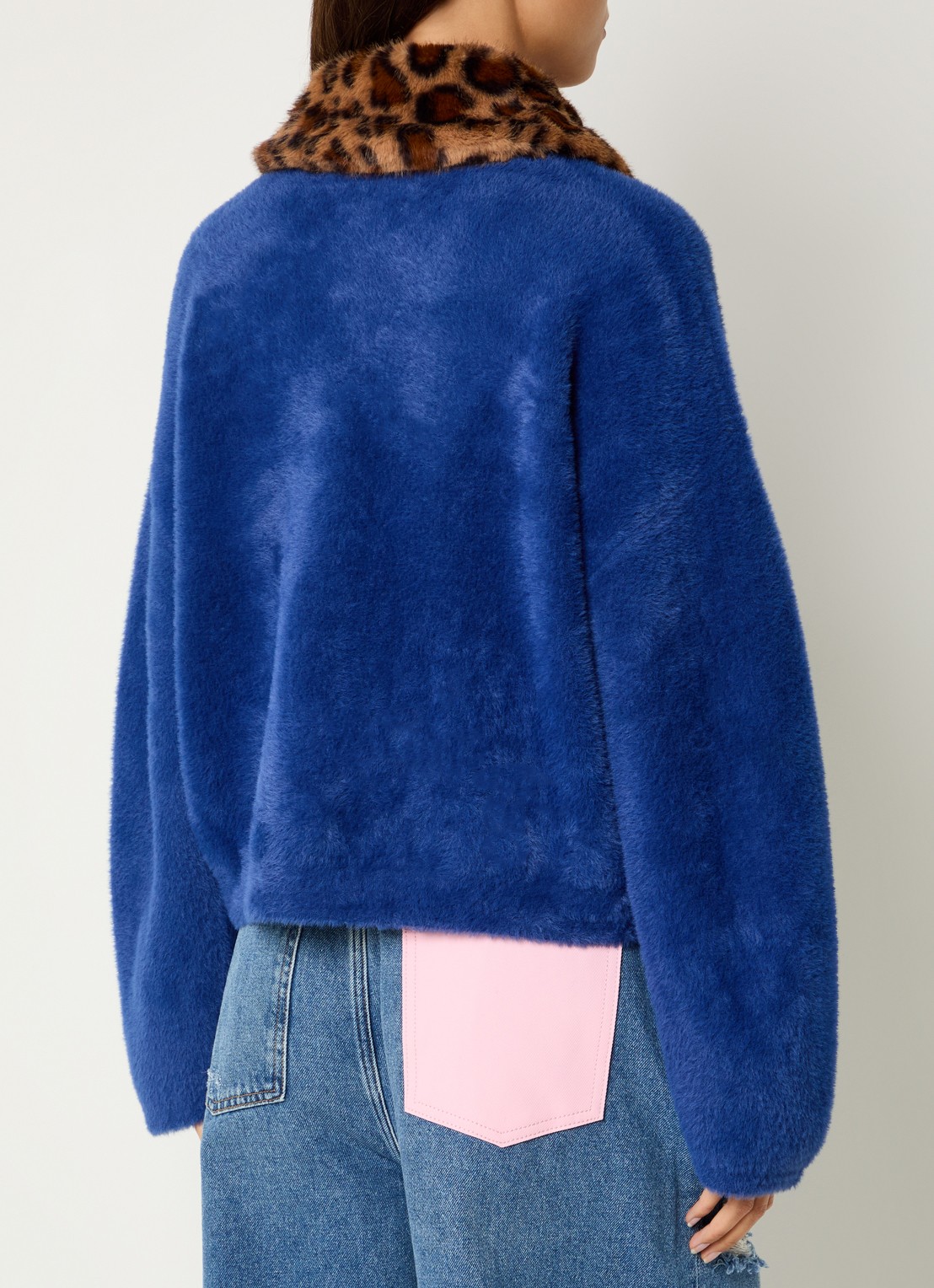 Essentiel Antwerp Intention fijngebreid vest met afneembare imitatiebontkraag - achterkant 4 donkerblauw