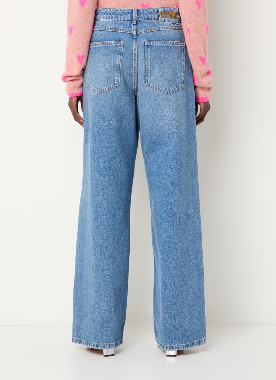 Essentiel Antwerp Interesting high waist wide leg jeans met strass - achterkant indigo