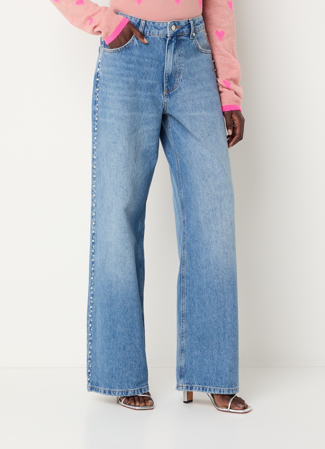 Essentiel Antwerp Interesting high waist wide leg jeans met strass - detail 4 indigo