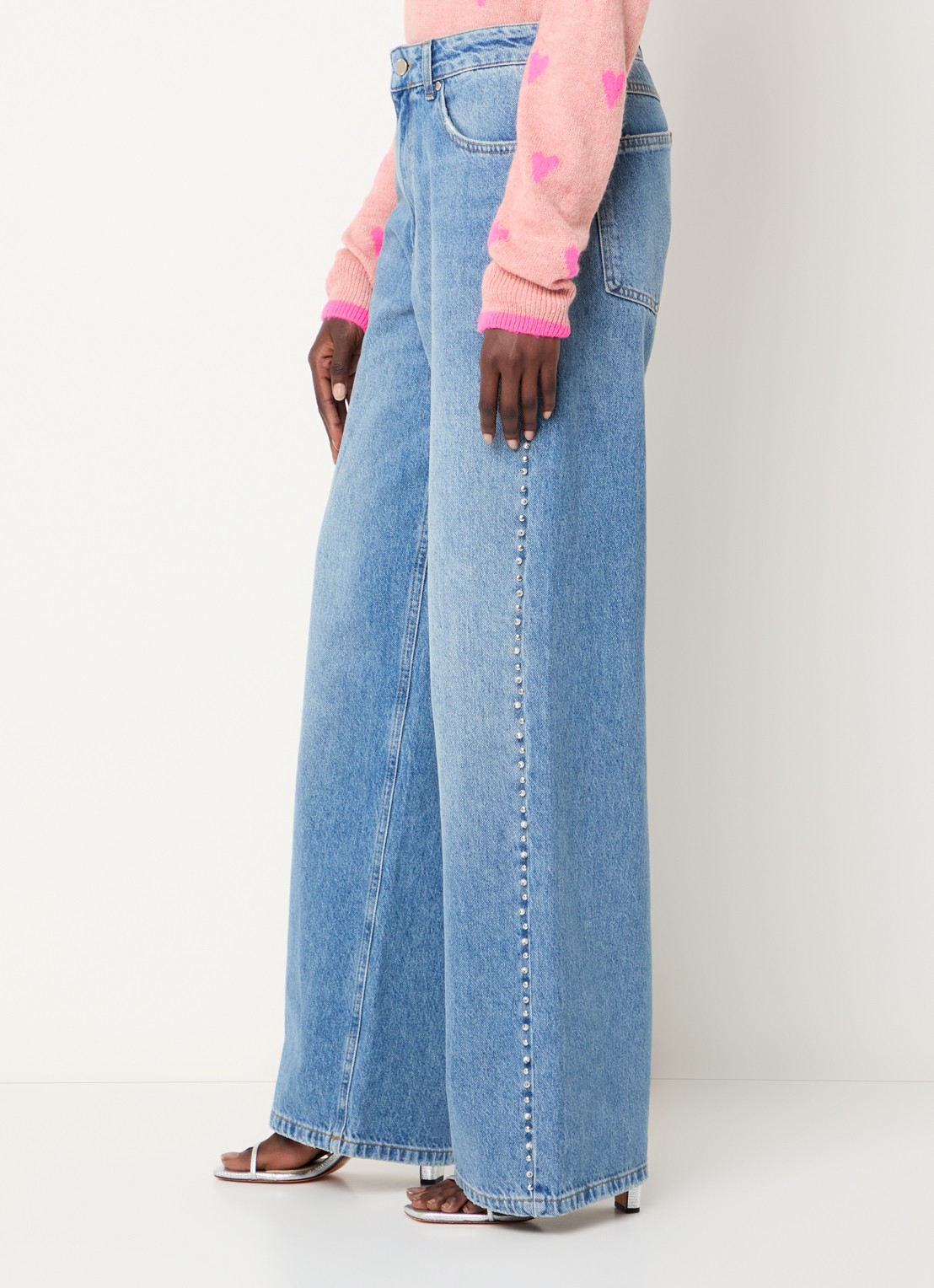 Essentiel Antwerp Interesting high waist wide leg jeans met strass - detail 5 indigo