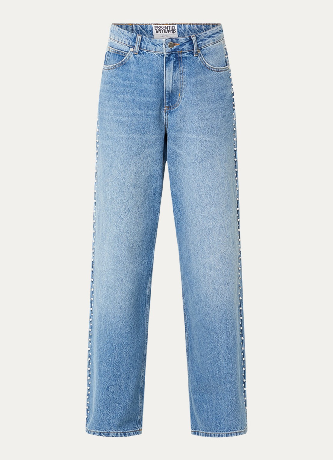 Essentiel Antwerp Interesting high waist wide leg jeans met strass - voorkant 2 indigo