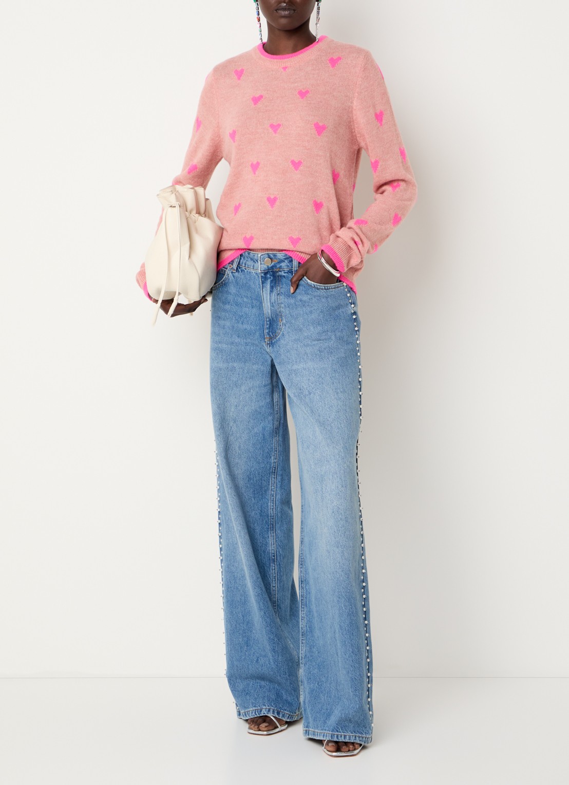 Essentiel Antwerp Interesting high waist wide leg jeans met strass - voorkant 3 indigo