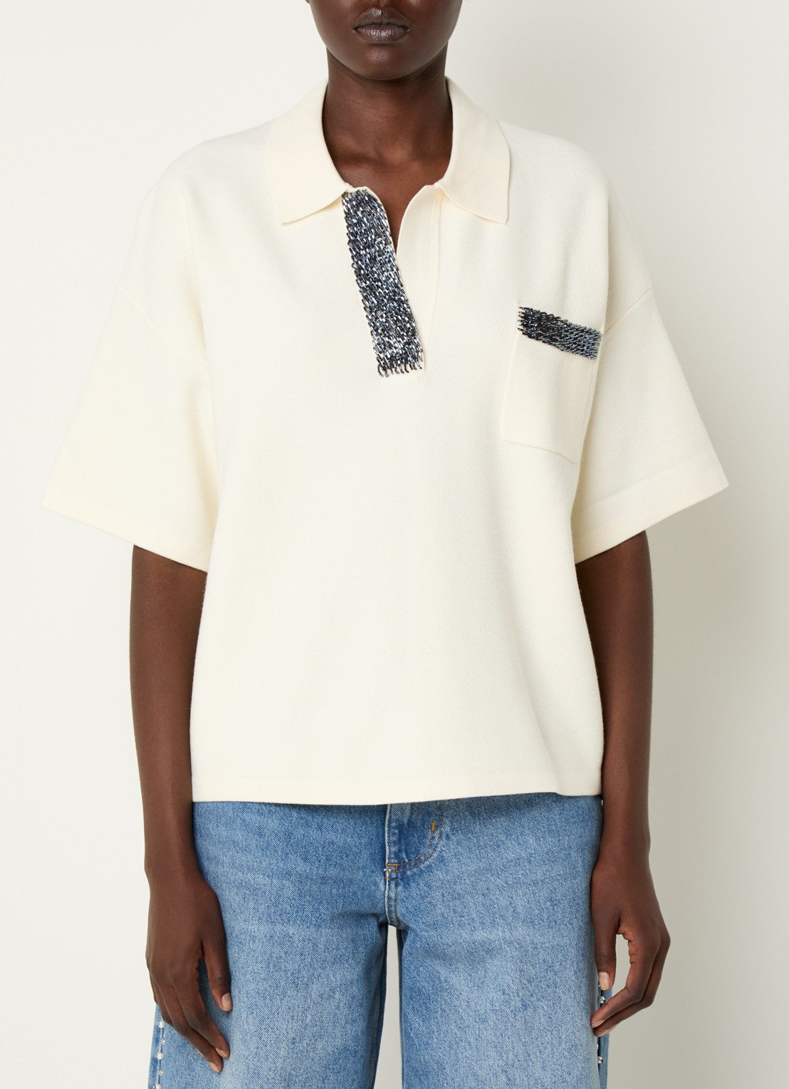 Essentiel Antwerp Internationnal fijngebreide top met strass - detail 4 creme