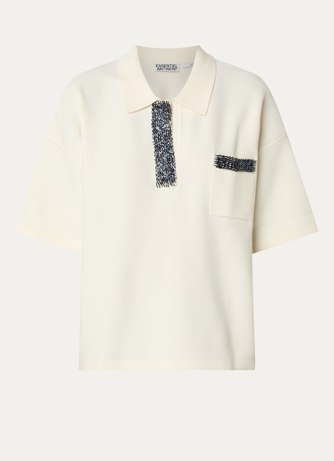 Essentiel Antwerp Internationnal fijngebreide top met strass - voorkant 2 creme