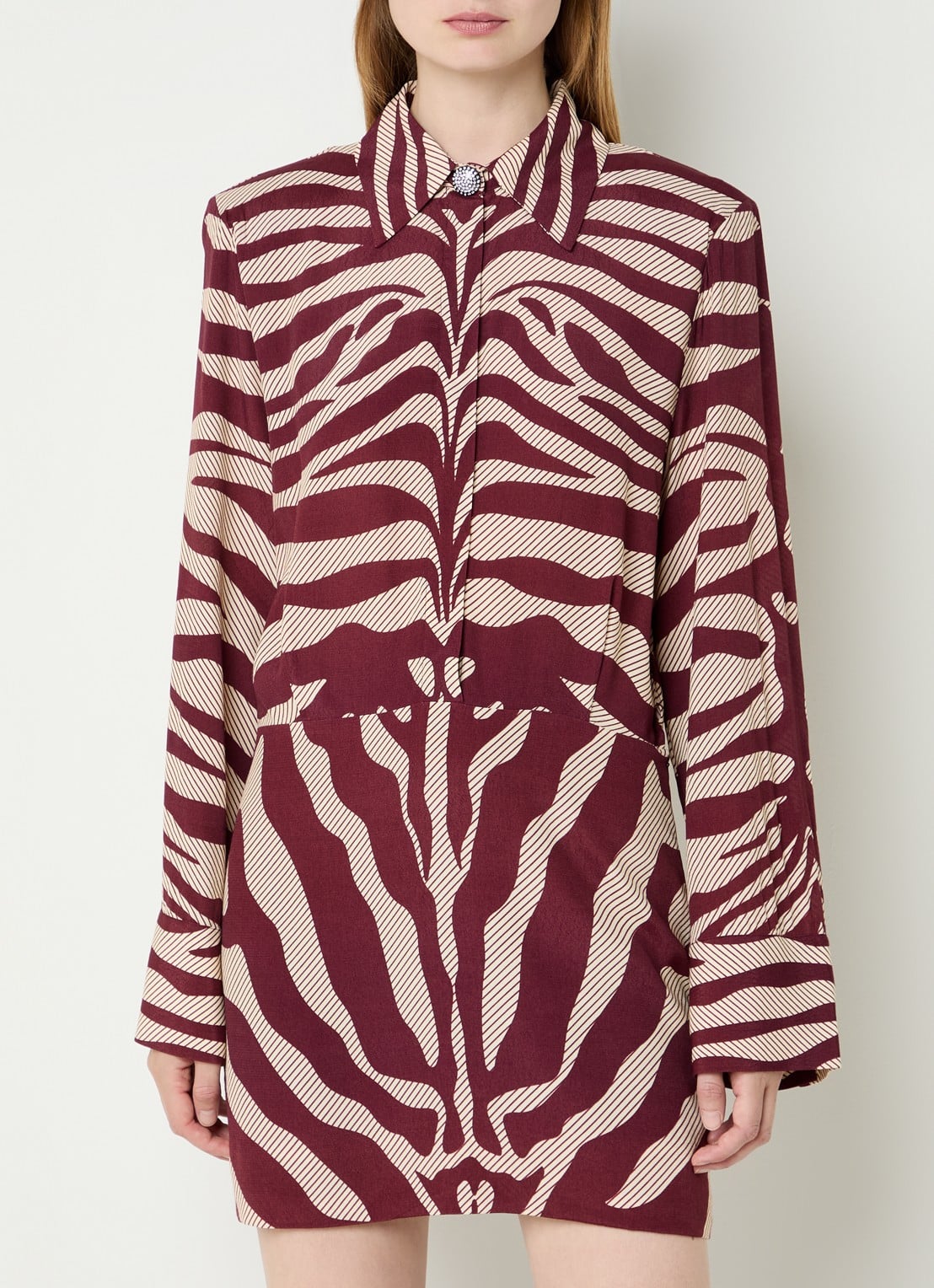 Essentiel Antwerp Isniper mini tuniekjurk met zebraprint - detail bordeauxrood